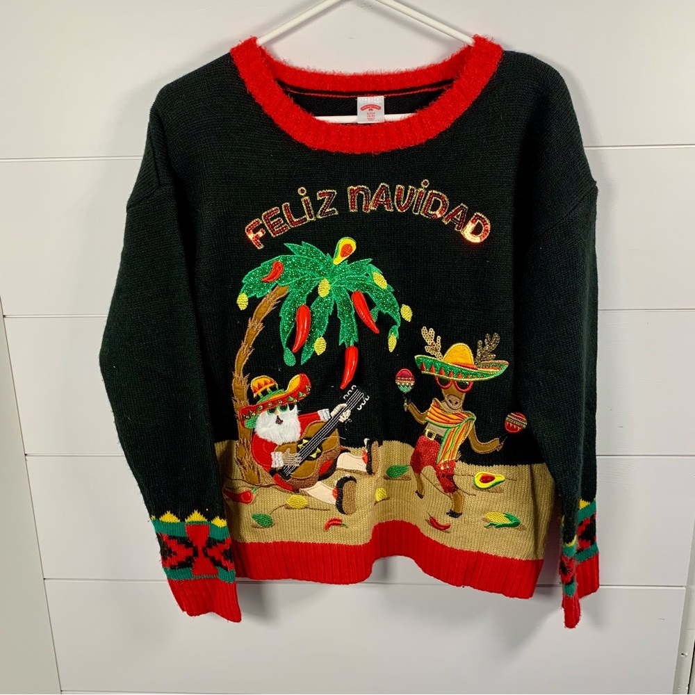 Ugly Christmas Sweater Feliz Navidad Mariachi Beach Sombrero Mexico‎ Holiday